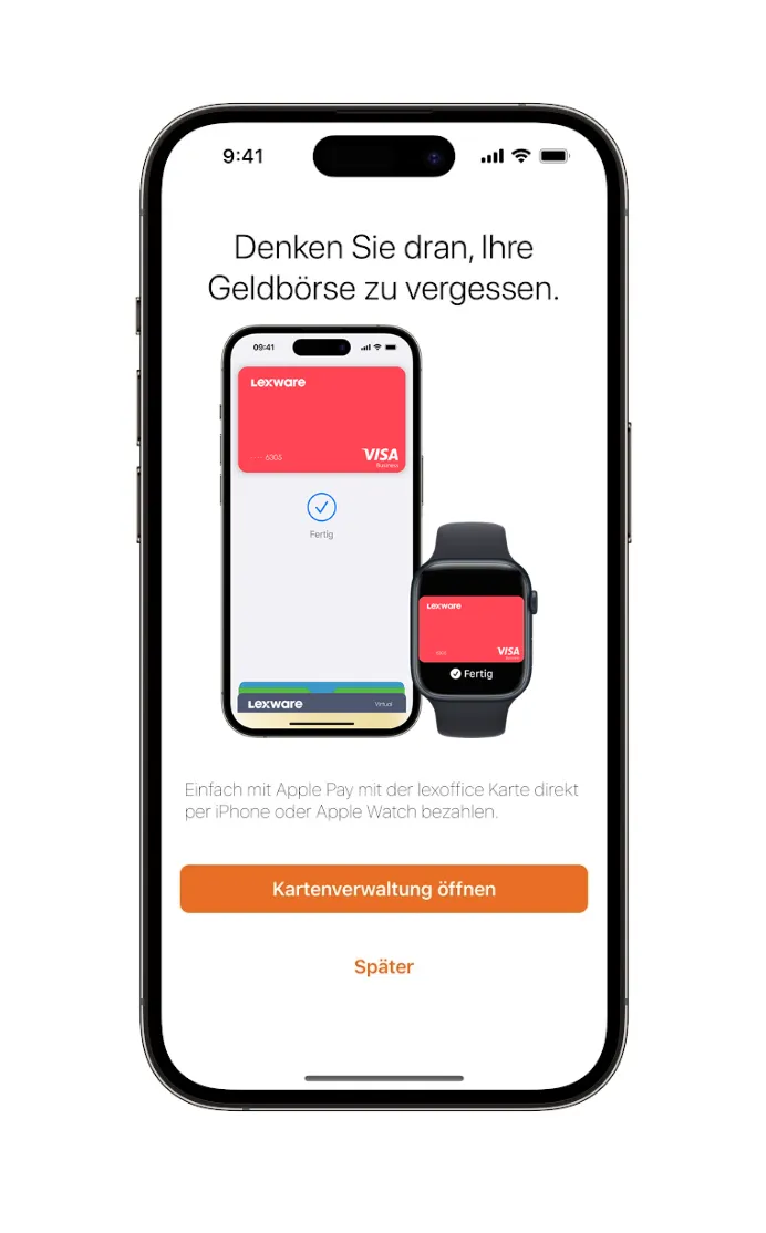 Screenshot der Lexware App im Bereich Finanzen, der die Kartenverwaltung zeigt
