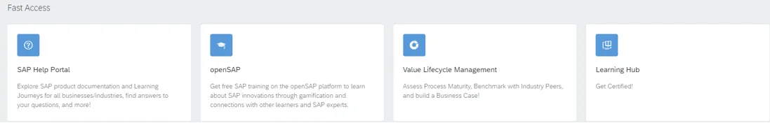 Screenshot der &quot;Schnellzugriff-Links für Kundenerfolg&quot; in SAP for Me, das den SAP Value Lifecycle Manager zur Erstellung von Business Cases anzeigt.