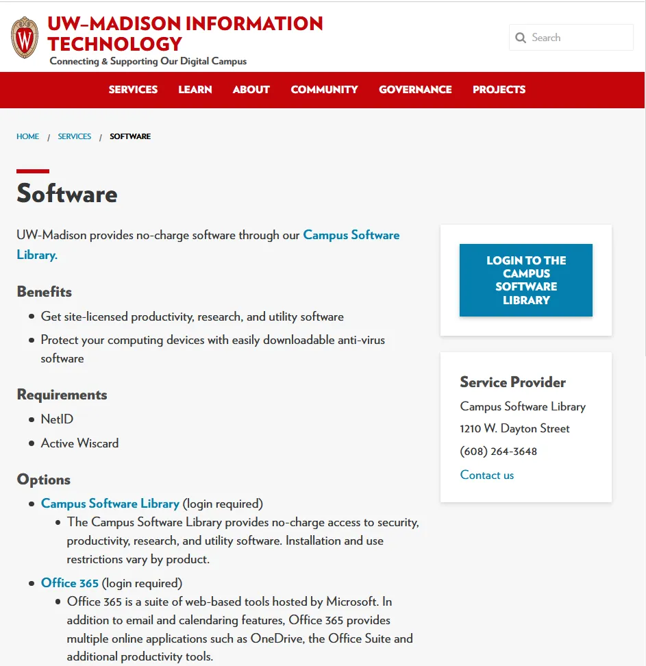Screenshot der Startseite der Campus Software Library