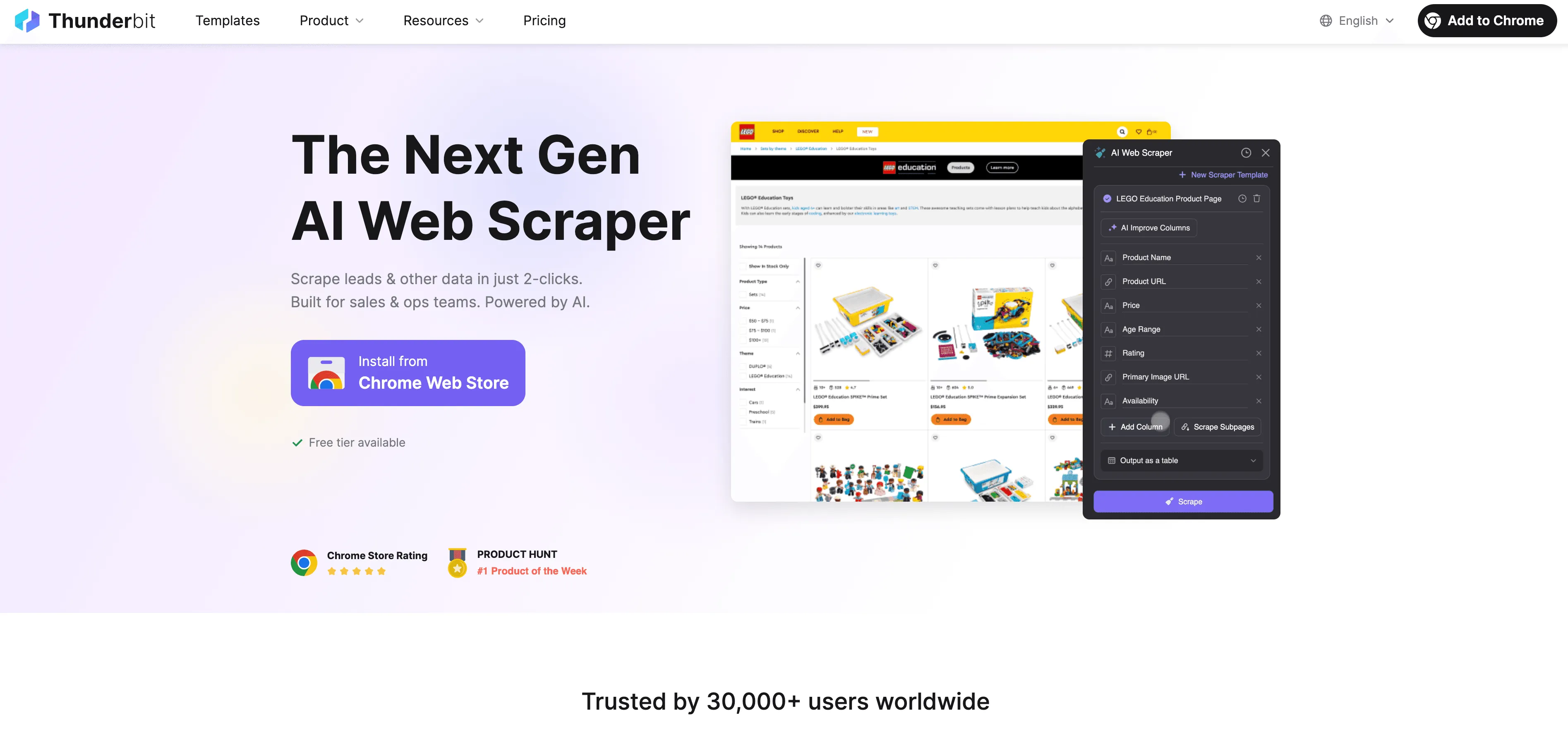 Screenshot der Thunderbit KI-Web-Scraper-Oberfläche zur Extraktion von Aktienkursen in Google Sheets