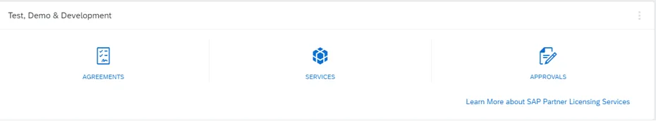 Screenshot des &quot;TDD Dashboards&quot; in SAP for Me, das Tools zur Verwaltung von Test-, Demo- und Entwicklungsservices und -vereinbarungen anzeigt.