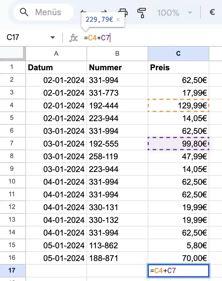 Screenshot einer Formel in der Bearbeitungszeile