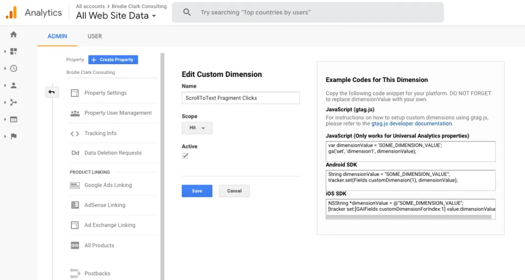Screenshot: Neue benutzerdefinierte Dimension in Google Analytics erstellen