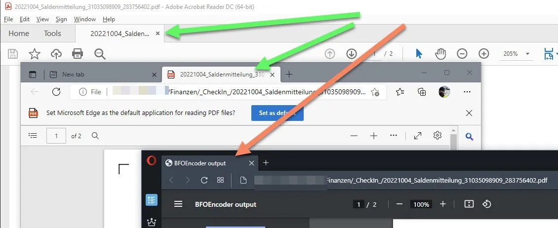 Screenshot: Vergleich der PDF-Anzeige in MS Edge und Adobe Acrobat Reader, der den Dateinamen anstelle des PDF-Titels darstellt