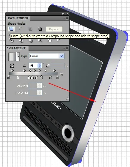 Seitenformen des 3D-DVD-Players mit linearem Verlauf füllen