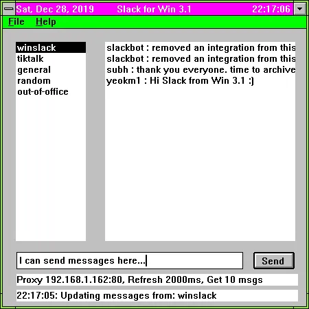 Slack Client für Windows 3.1 in Aktion