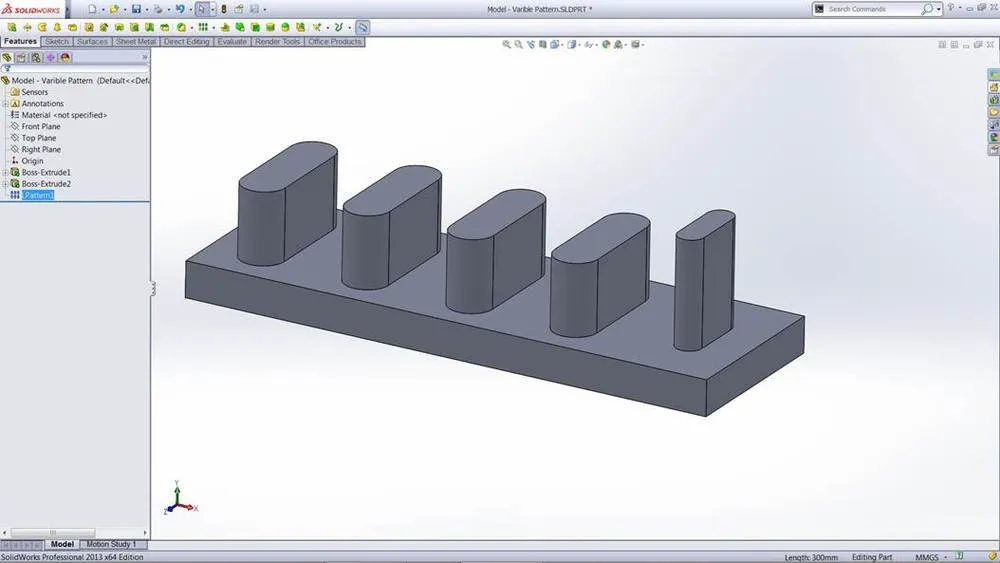 SolidWorks 2013: Ergebnis eines Musters mit einer individuell geänderten Instanz