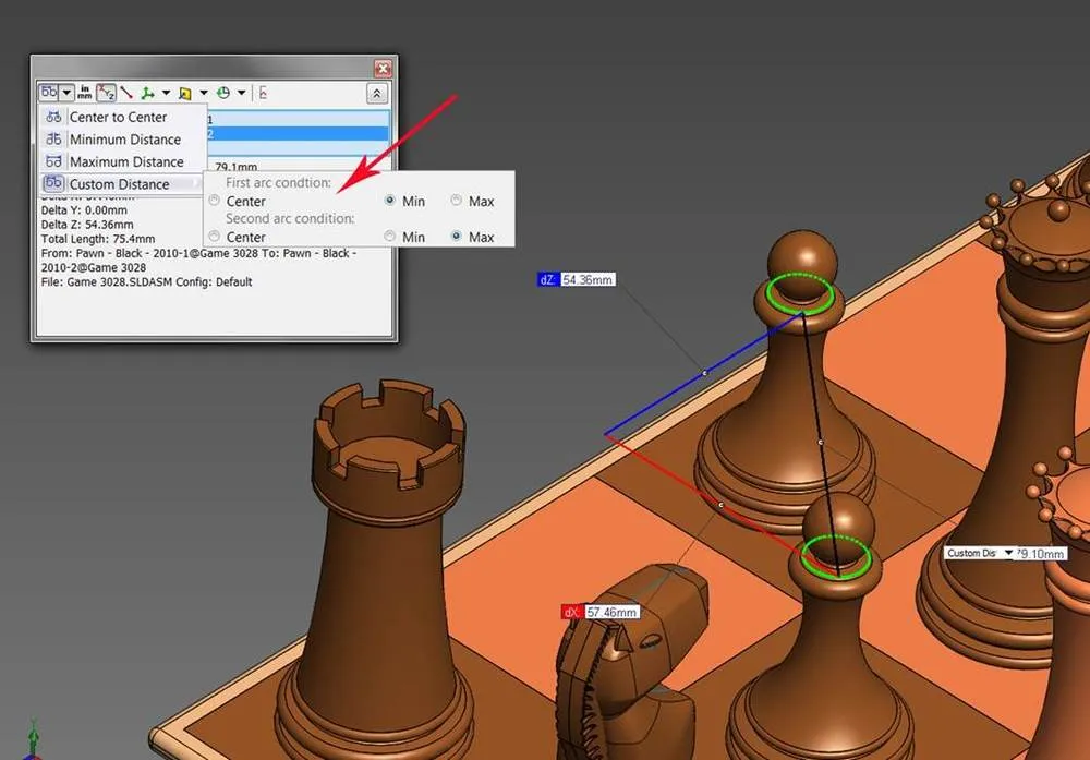 SolidWorks 2013: Messwerkzeug mit der neuen Option für benutzerdefinierte Distanzen