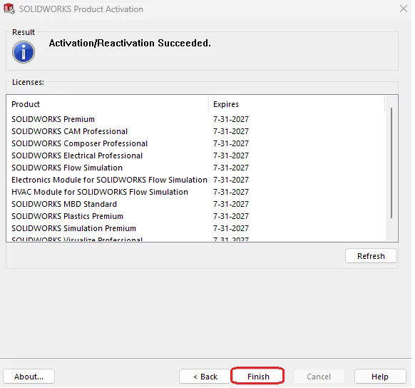 SolidWorks Aktivierung erfolgreich Meldung mit Ablaufdatum