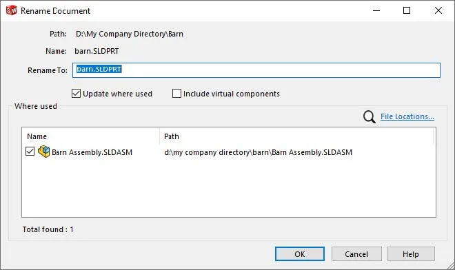 SOLIDWORKS Files Utilities Menu Rename Document