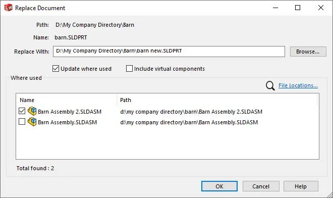 SOLIDWORKS Files Utilities Menu Replace Document