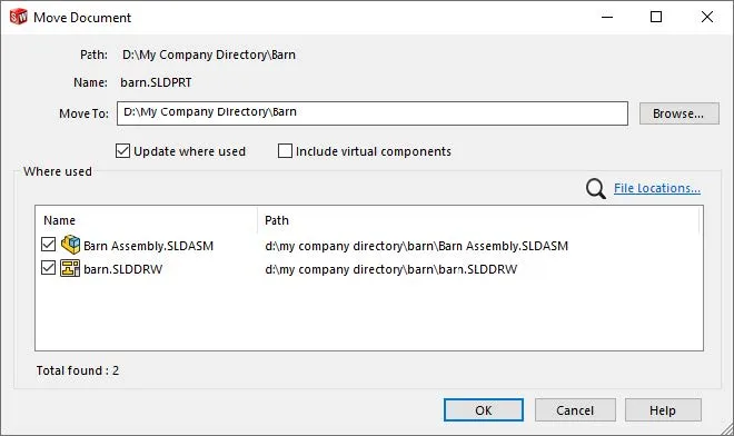 SOLIDWORKS Files Utilities Menu Where Used