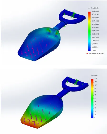 Spannungsanalyse einer Strandschaufel mit SOLIDWORKS Simulation