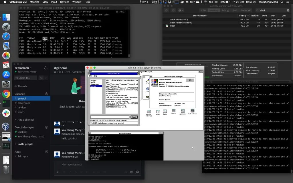 Speicherverbrauch Vergleich: Win 3.1 Slack App vs. moderne Mac Slack App