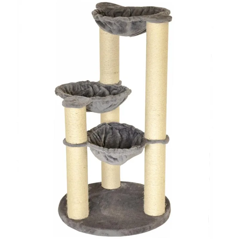 Stabiler Nanook Kratzbaum Holiday in Grau für schwere Katzen, mit dicken Sisalstämmen und tiefen Liegemulden
