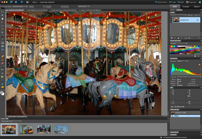 Standard-Benutzeroberfläche von Adobe Photoshop Elements 9 mit geöffnetem Bild im Bearbeitungsmodus