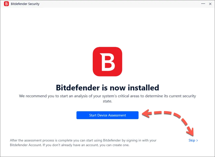 Starten der Gerätebewertung nach Bitdefender Installation