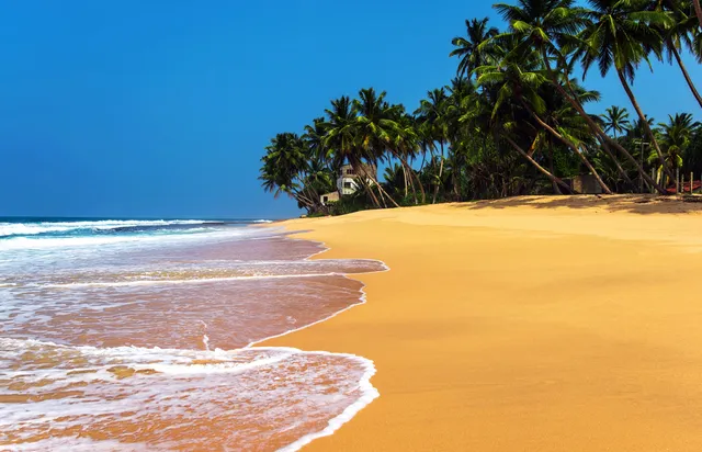 Strandurlaub in den Tropen im Sommer mit Sonnenschein und blauem Meer