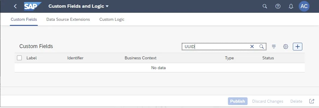 Suche nach vorhandenen benutzerdefinierten UUID-Feldern in der App Custom Fields