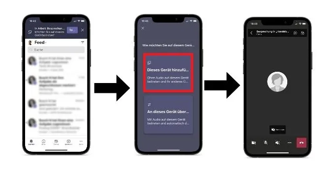 Teams Besprechung: Optionen zum Hinzufügen oder Übertragen eines Geräts