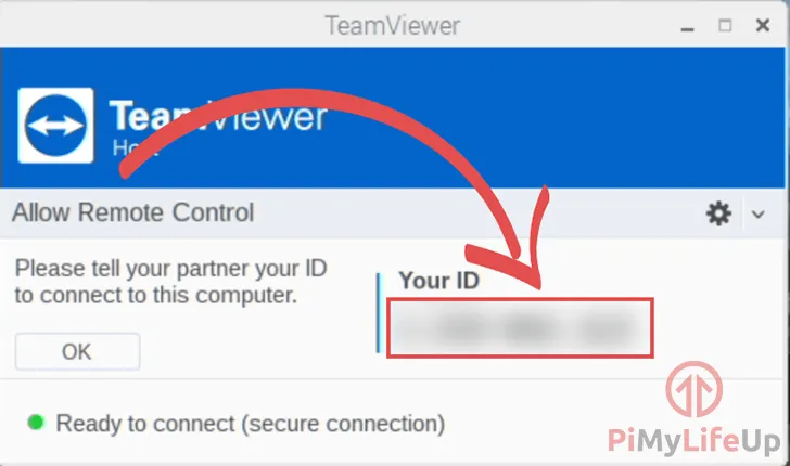 TeamViewer Oberfläche mit angezeigter TeamViewer ID auf dem Raspberry Pi