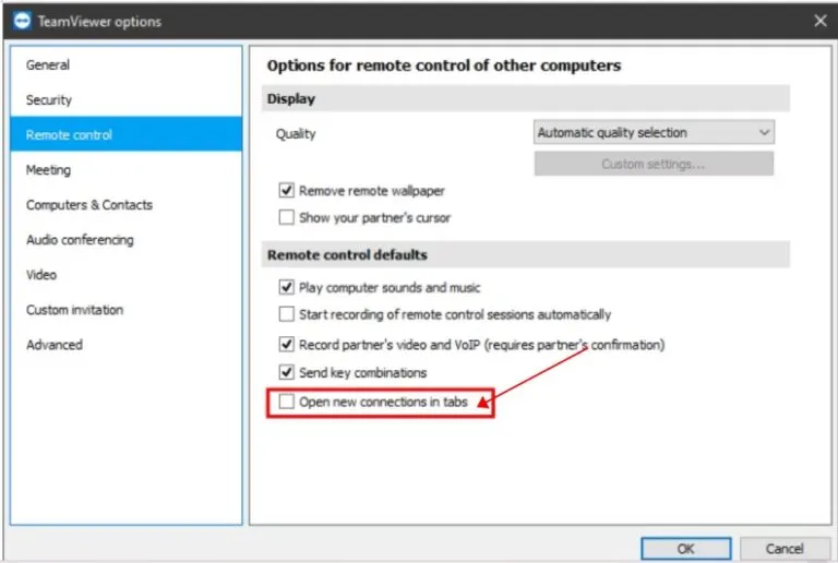 TeamViewer-Optionen für die Anzeige von Monitoren als Registerkarten unter Windows