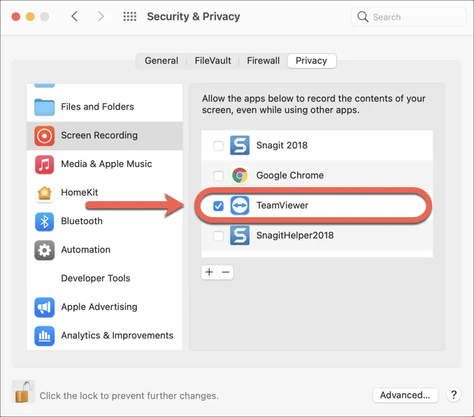 TeamViewer QuickSupport für Bildschirmaufnahme auf macOS