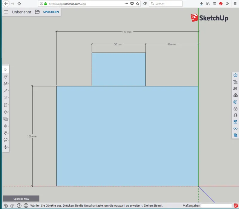 Technische 2D Skizze einer Konstruktion in SketchUp Free erstellt