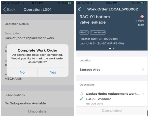 Technischer Abschluss eines Arbeitsauftrags im mobilen SAP Asset Manager