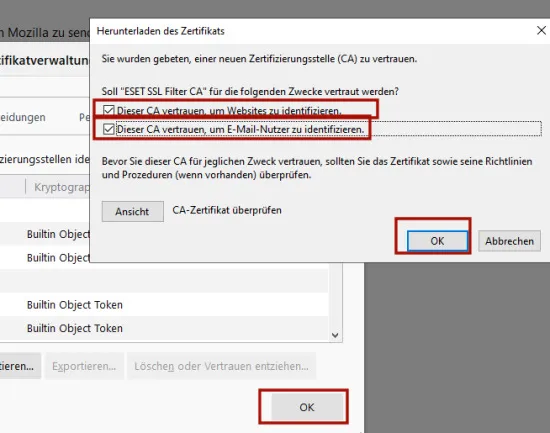 Thunderbird Zertifikat importieren Vertrauenswürdigkeit