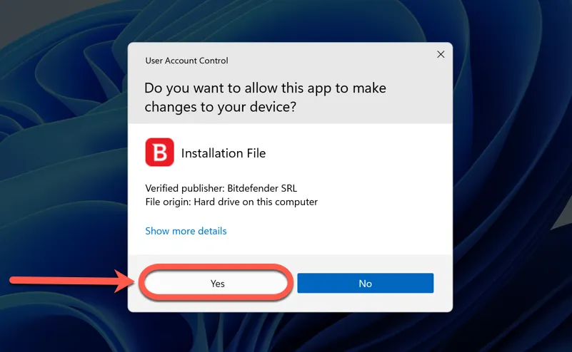 UAC-Bestätigung für Bitdefender Installation auf Windows