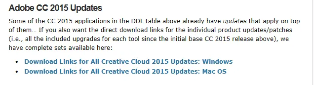 Übersicht der Update-Links auf ProDesignTools