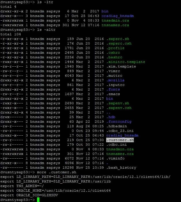 Umgebungsvariablen-Konfiguration in .customer.sh für SAP HANA Administrator