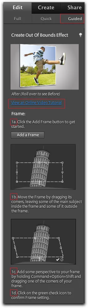 Unterkategorie &quot;Fun Edits&quot; im Assistenten-Modus von Photoshop Elements 9 mit Anleitungen