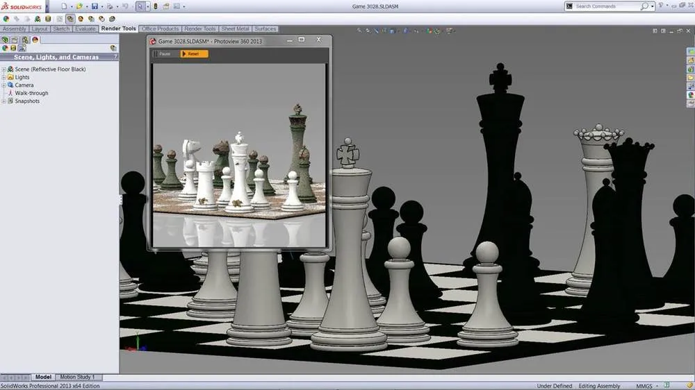 Vergleich der Materialdarstellung in PhotoView 360 Vorschau und finalem Modo Rendering