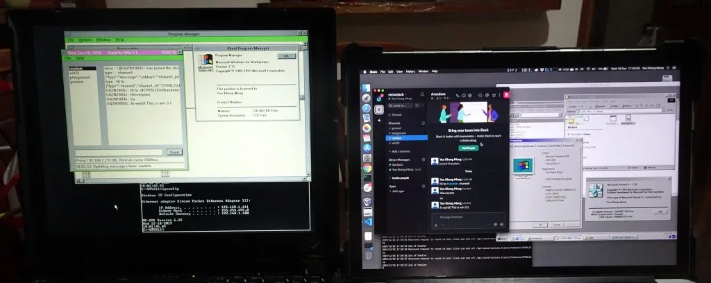 Vergleich: Slack Client auf Windows 3.1 und moderner Slack Client auf Mac