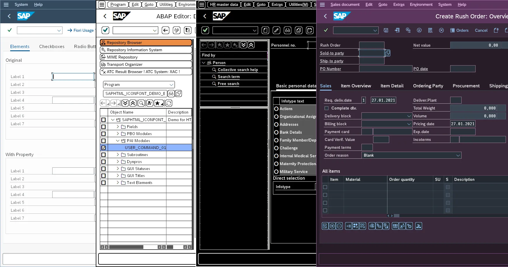 Verschiedene Quartz Themes in SAP GUI 7.70: Light, High Contrast White, High Contrast Black und Dark