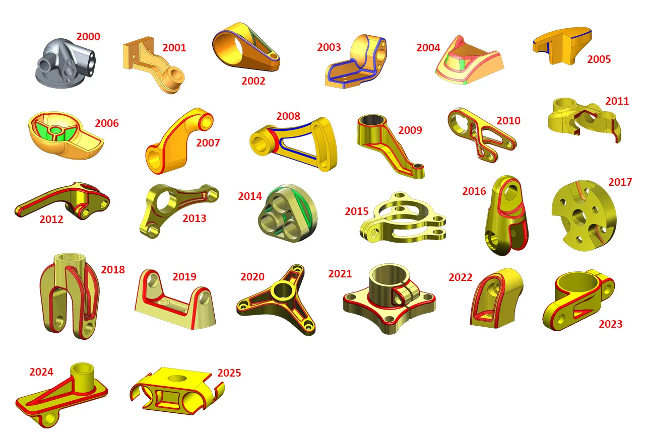 Verschiedene SOLIDWORKS Model Mania Modelle von 2000 bis 2025