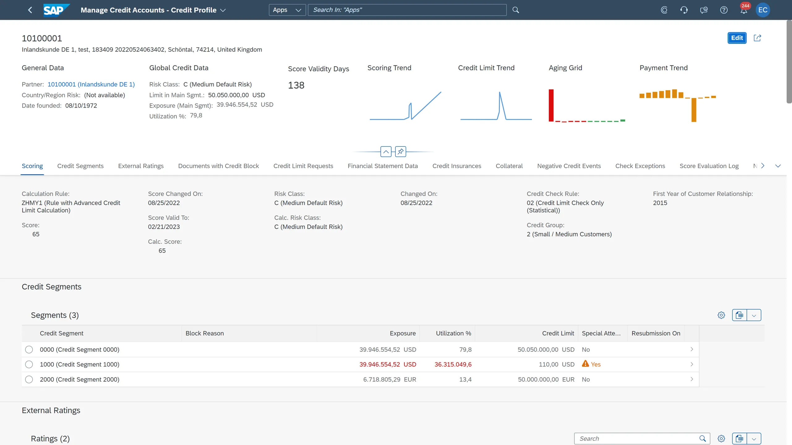 Verwaltung von Kreditkonten in SAP S/4HANA 2022