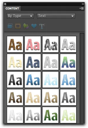 Vordefinierte Textstile im Content-Panel von Photoshop Elements 9