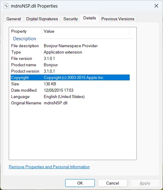 Warnmeldung zum LSA-Schutz bei Bonjour-Dienst auf Windows 11