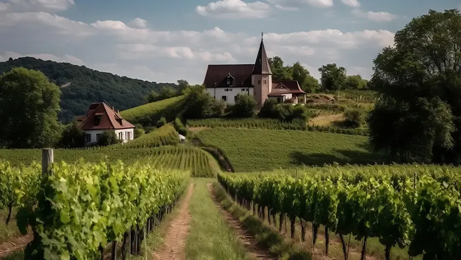 Weinlandschaft Deutschland mit Gebäuden