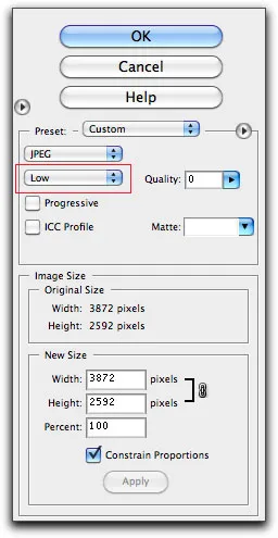 Weitere Qualitätseinstellungen im Dialog &quot;Für Web speichern&quot;