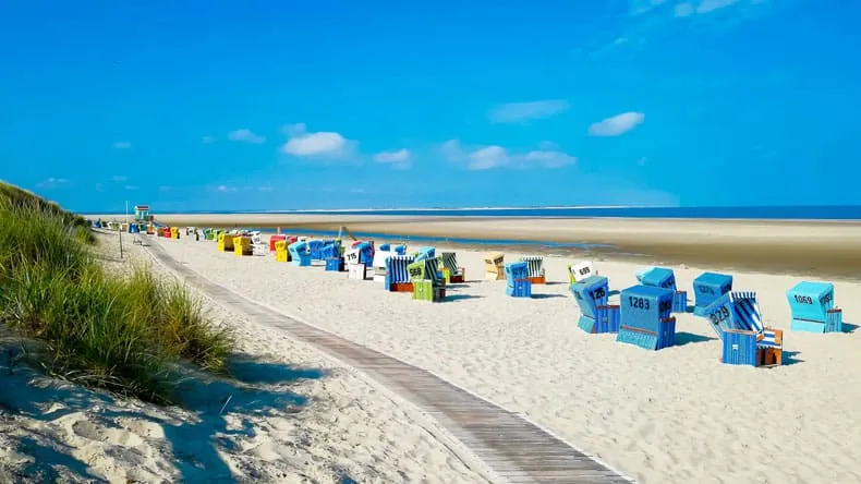 Weitläufiger Sandstrand und Dünen auf Langeoog, einer ostfriesischen Insel