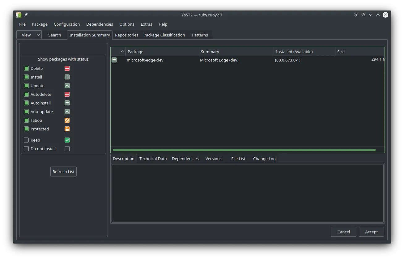 YaST Software-Installation Schritt 1: RPM-Datei