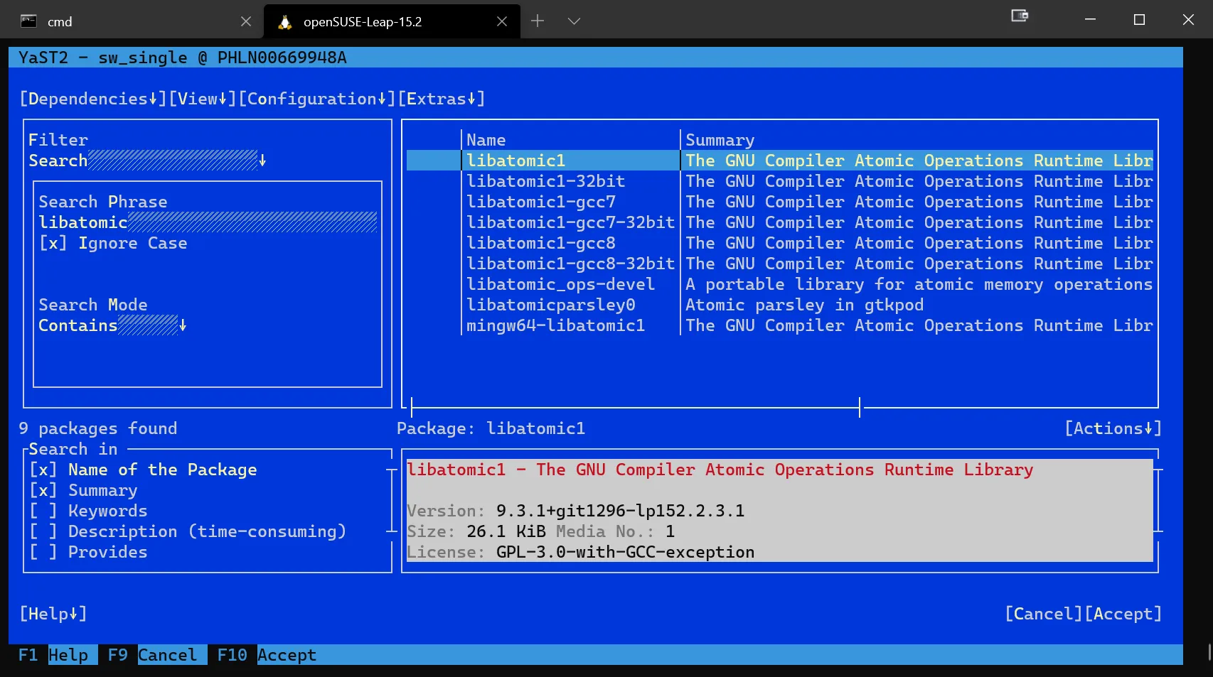 YaST2: Suche nach libatomic