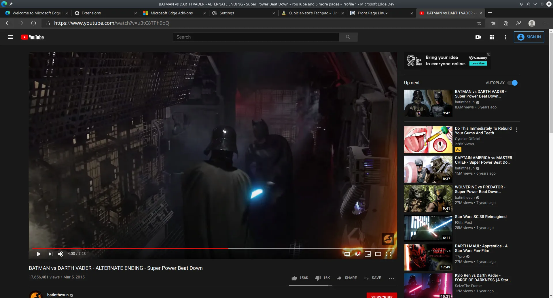 YouTube-Wiedergabe in Microsoft Edge