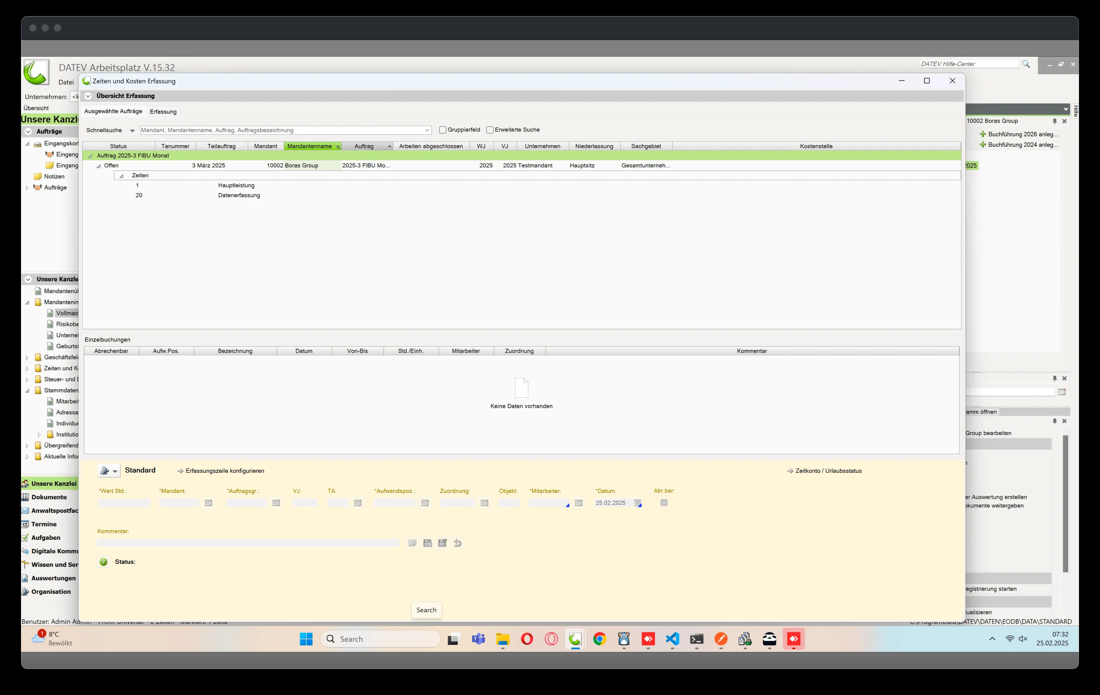 Zeiteintrag zu einem DATEV-Auftrag hinzufügen