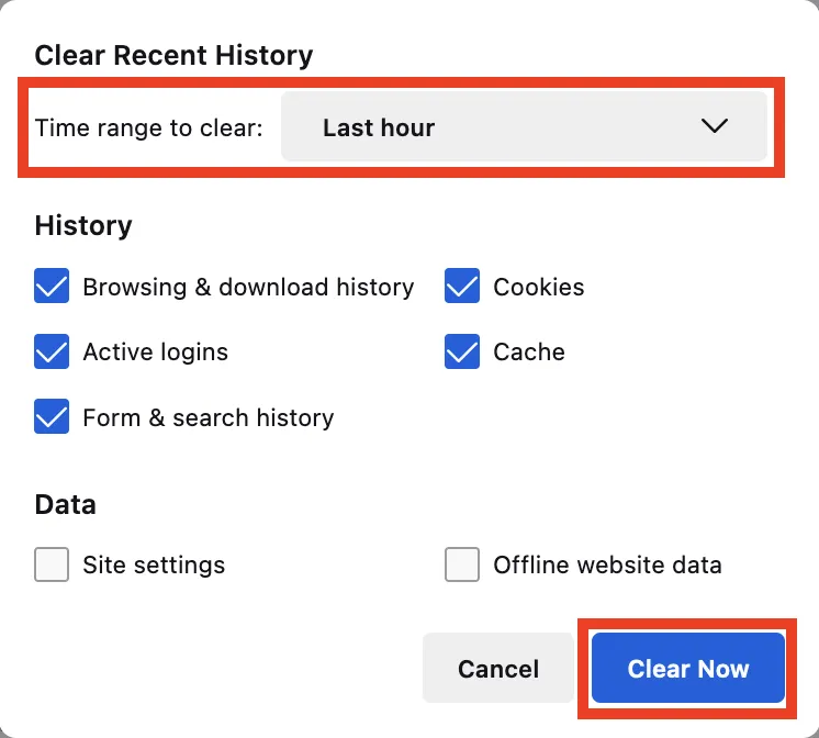 Zeitraum und Elemente zum Löschen in Firefox