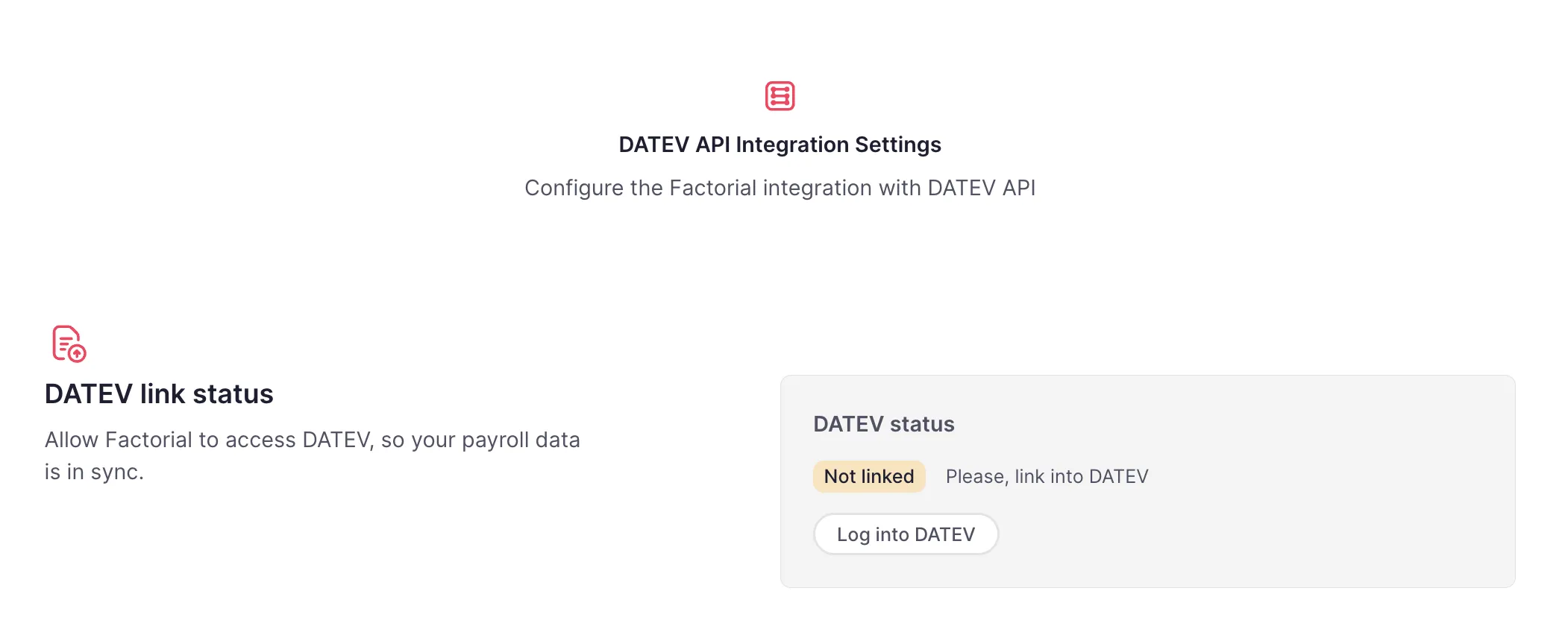 Zugriff auf DATEV API Integrations-Einstellungen in Factorial